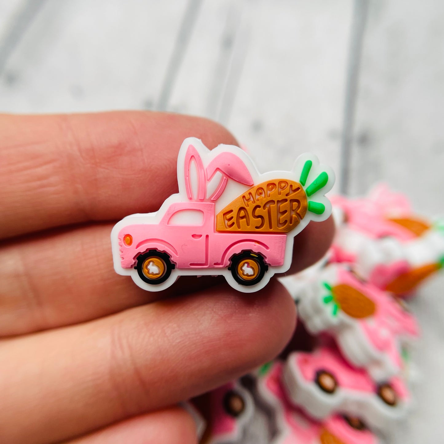 Pink Truck Happy Easter Silicone Focal Bead