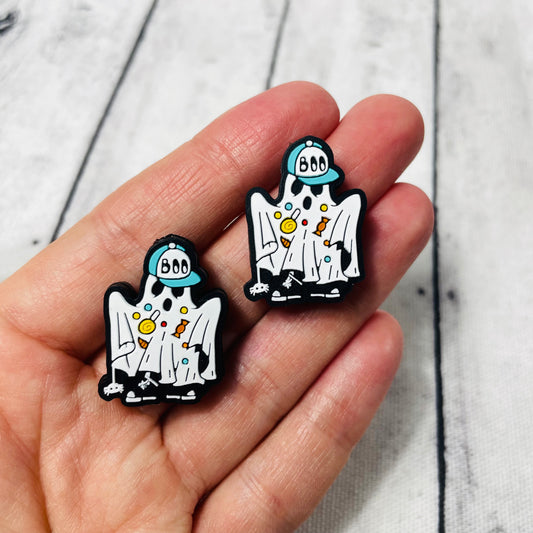 Boo Blue Hat Ghost Silicone Focal Bead