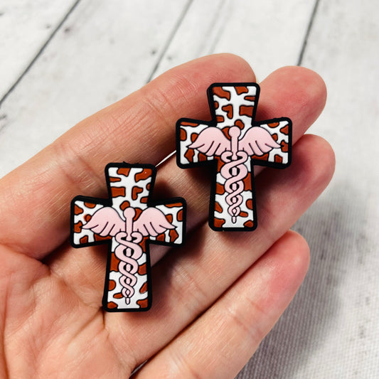 1 Medical Cross Focal Bead - Light Pink