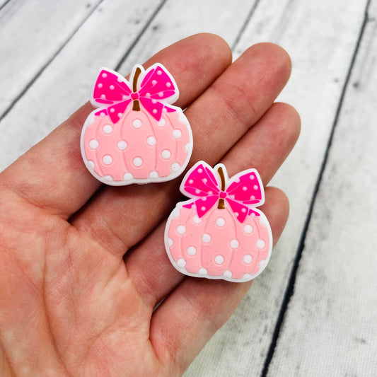 Pink/Pink Polkadot Pumpkin Silicone Focal Bead