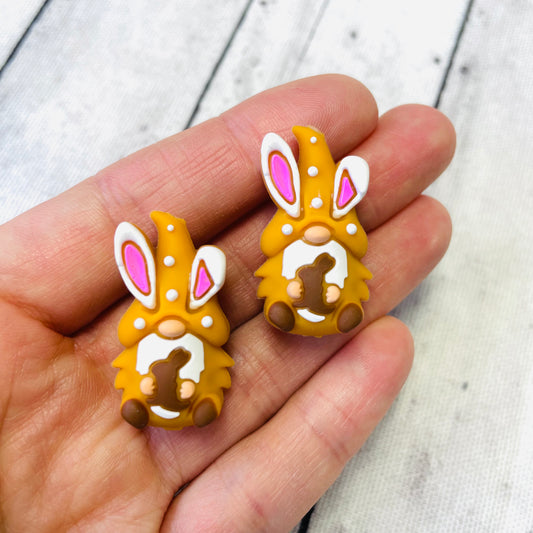 3D Mustard Color Bunny Gnome Silicone Focal Bead