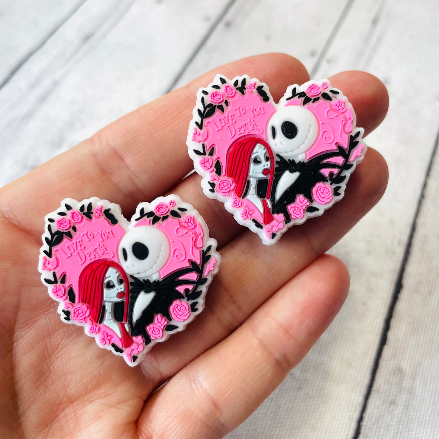 Skeleton Couple Love Heart Silicone Focal Bead