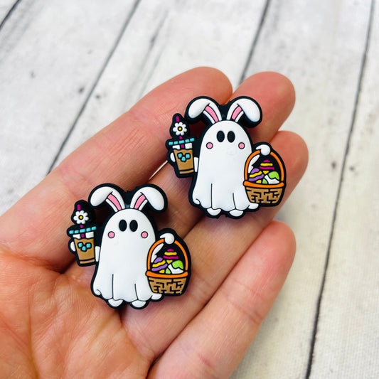Ghost Bunny with Basket Silicone Focal Bead