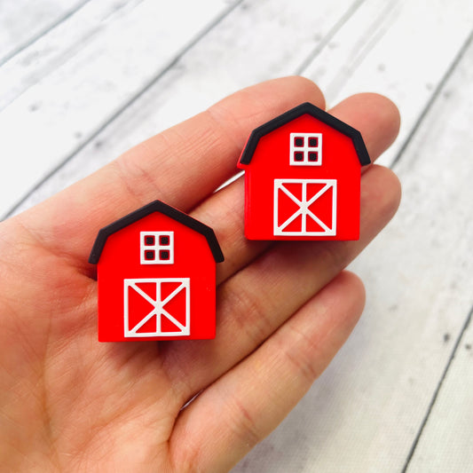 3D Red Barn Silicone Focal Bead