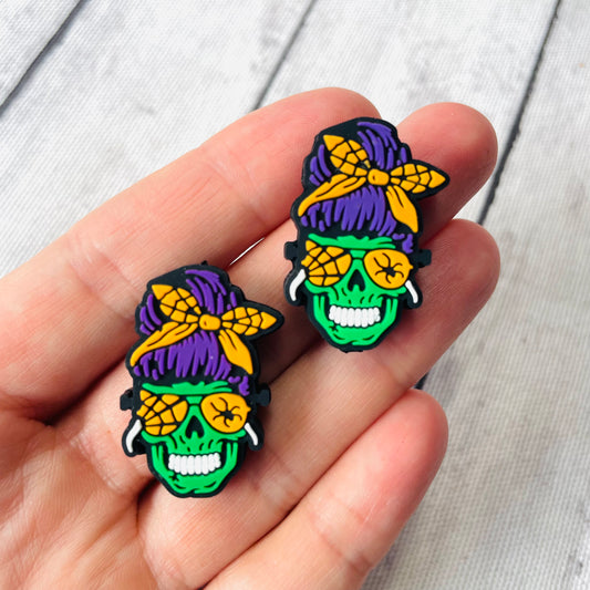 Halloween Green Skull Mama Silicone Focal Bead