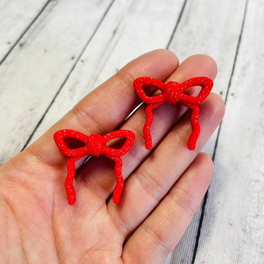 Red Glitter Silicone Bow Focal Bead