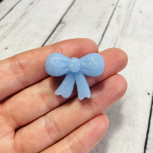 Light Blue Glitter Cutesy Bow Silicone Focal Bead