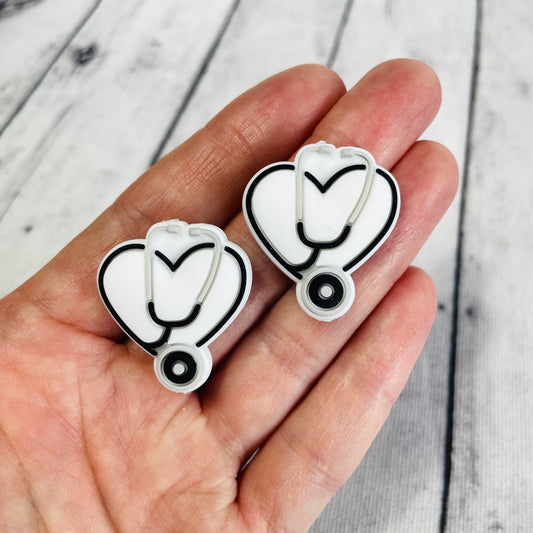 1 White Stethoscope Focal Bead