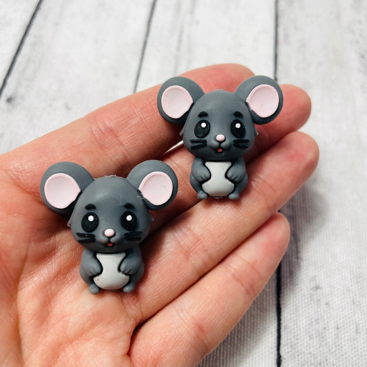 3D Grey Mouse Silicone Focal Bead