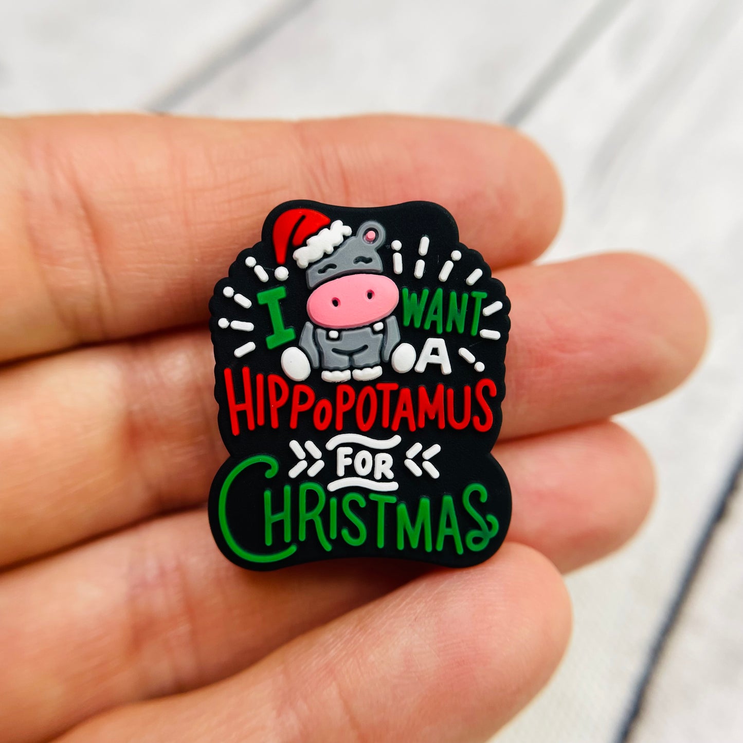 Hippo Christmas Silicone Focal Bead