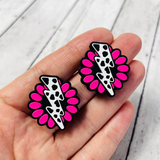 1 Lightening Bolt Focal Bead - Hot Pink