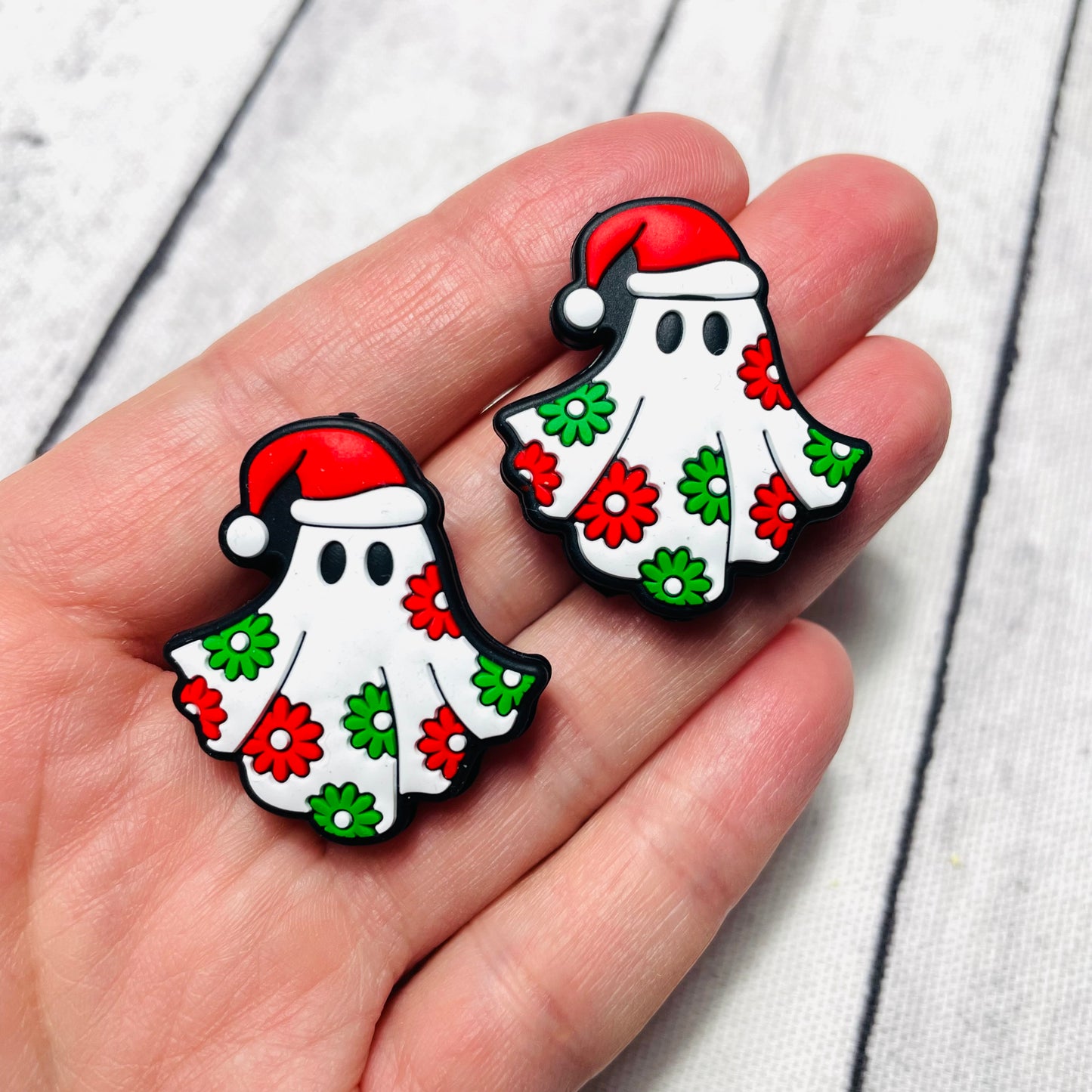 Floral Festive Christmas Ghost Silicone Focal Bead