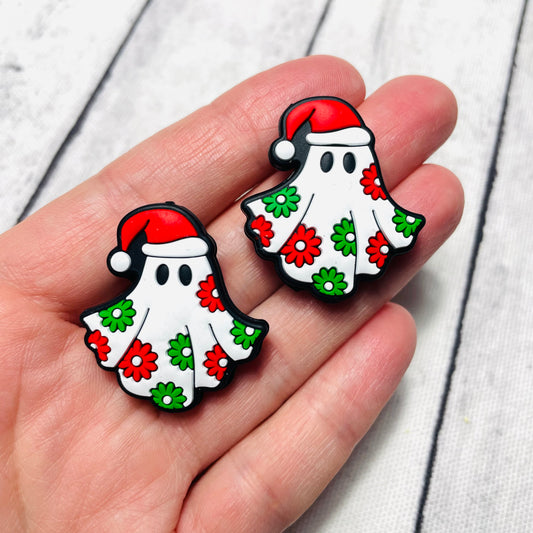 Floral Festive Christmas Ghost Silicone Focal Bead
