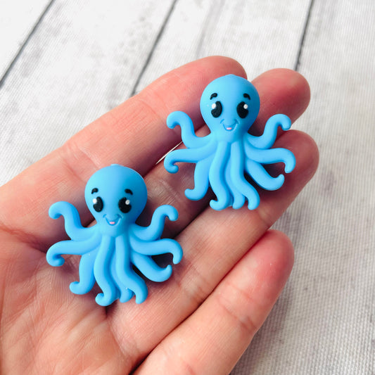 3D Blue Octopus Silicone Focal Bead