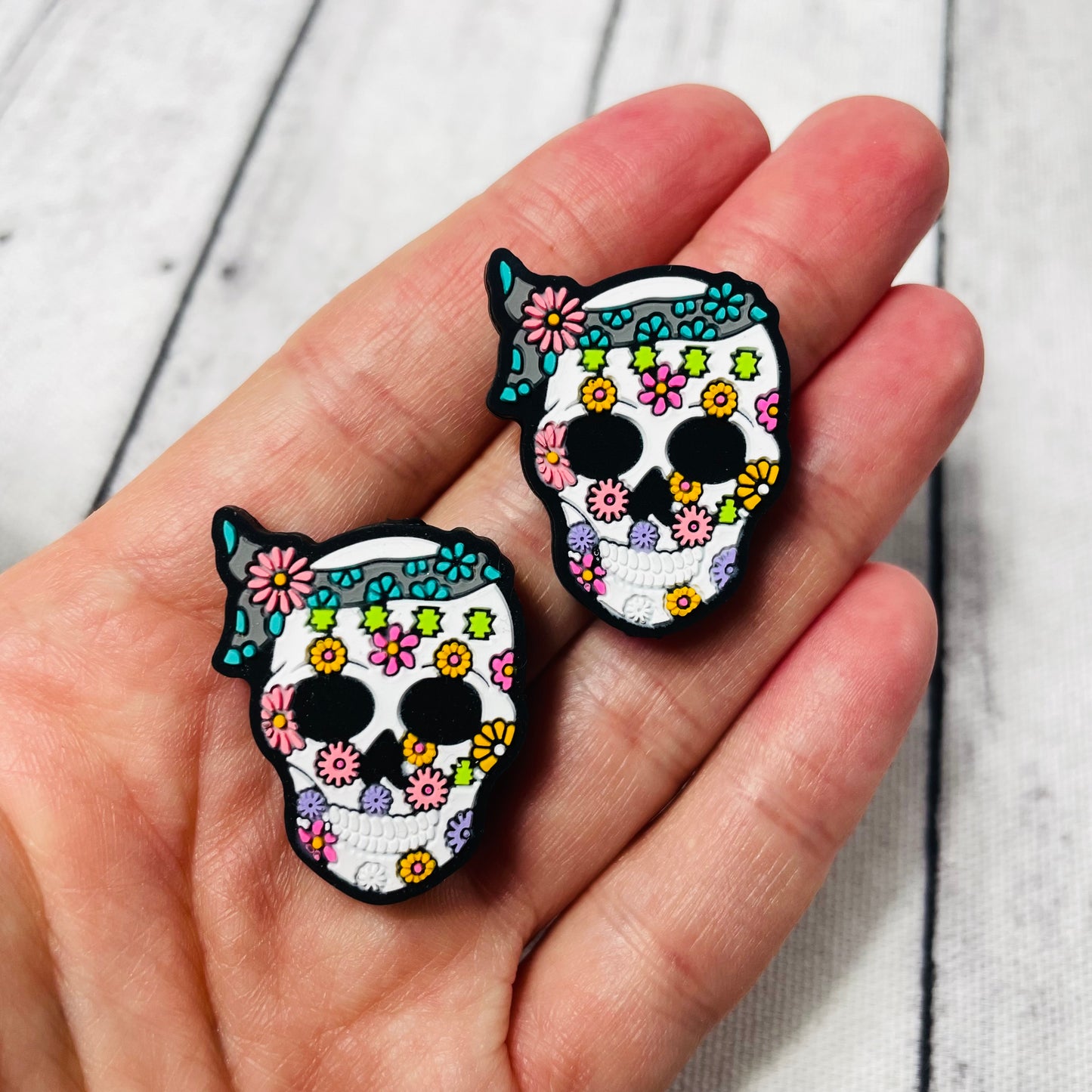 Hippie Floral Skull Silicone Focal Bead