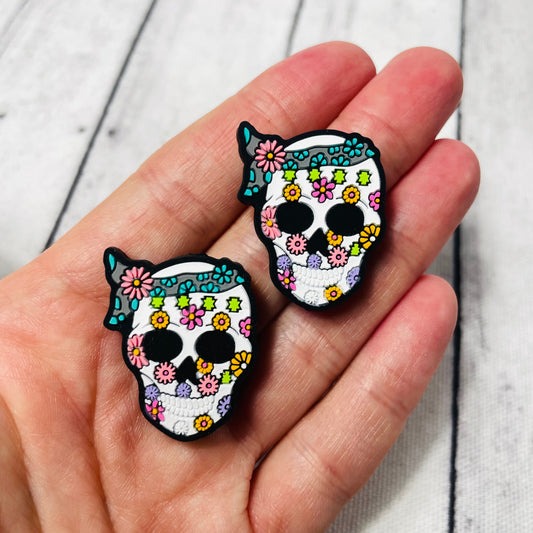 Hippie Floral Skull Silicone Focal Bead