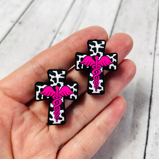 1 Medical Cross Focal Bead - Hot Pink
