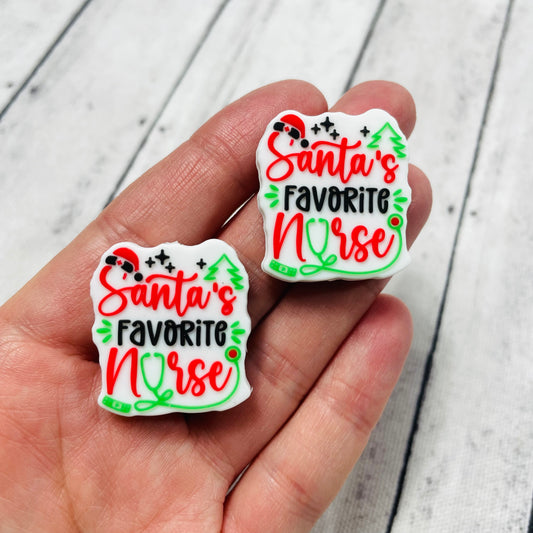 Santa’s Favorite Nurse Christmas Silicone Focal Bead