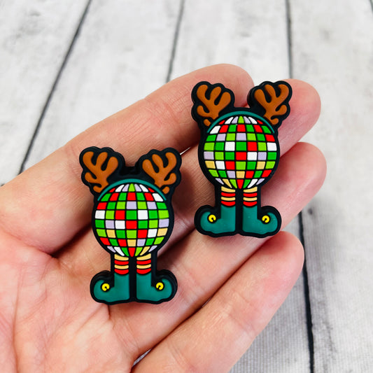 Disco Christmas Reindeer Silicone Focal Bead