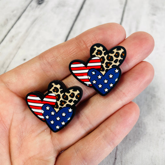 1 U.S.A Heart Trio Focal Bead