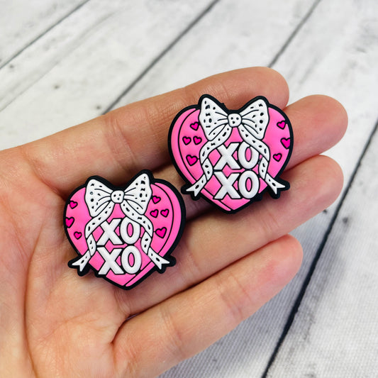 Pink Heart XOXO Bow Silicone Focal Bead