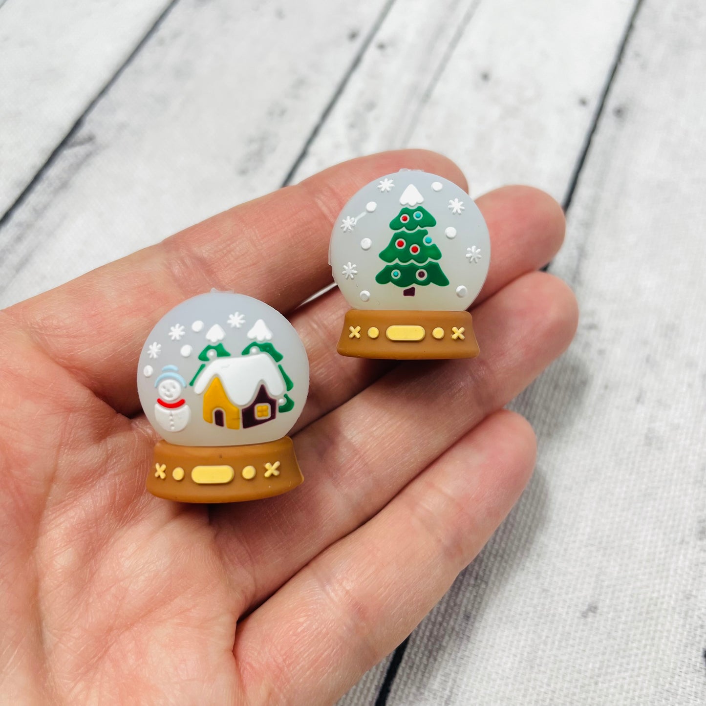 3D Snow Globe Christmas Silicone Focal Bead (Double Sided)