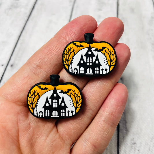 Haunted House Pumpkin Silicone Focal Bead