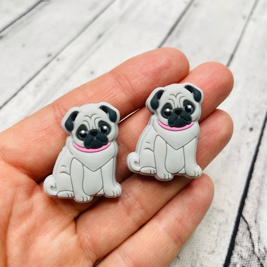 Grey Pug Dog Focal Bead