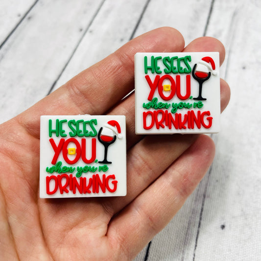He Sees You When You’re Drinking Christmas Silicone Focal Bead
