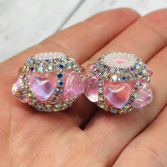 2 Light Pink Heart Fancy Beads