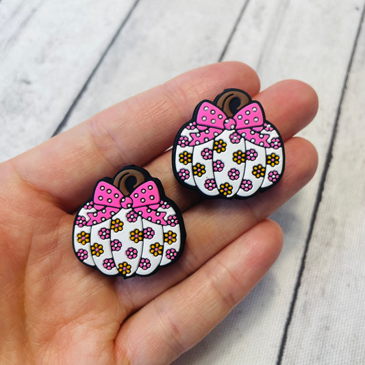 Pink Bow Floral Pumpkin Silicone Focal Bead