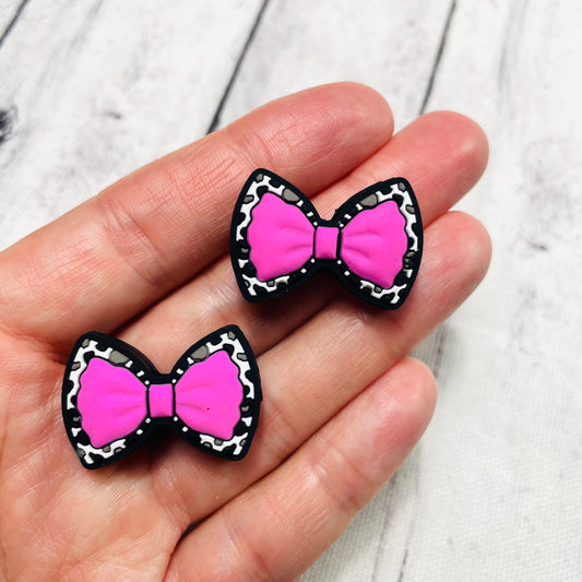 Dark Pink Stethoscope Bow Silicone Focal Bead