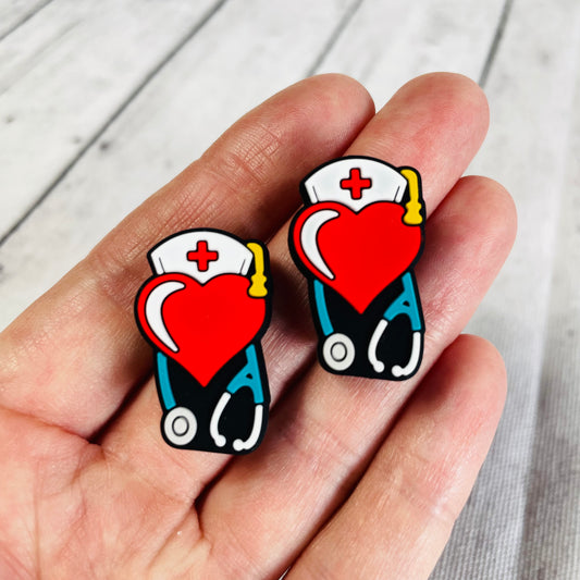 1 Red Heart Medical Stethoscope Focal Bead