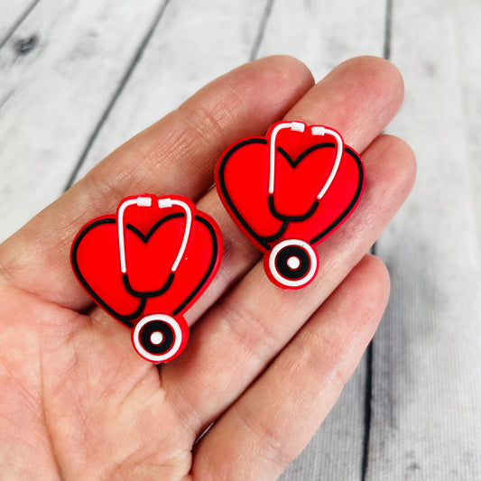 1 Red Stethoscope Focal Bead