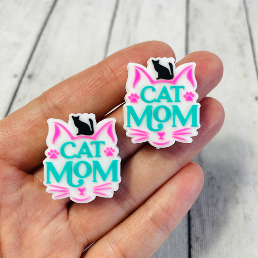 Cat Mom - White Background Silicone Focal Bead