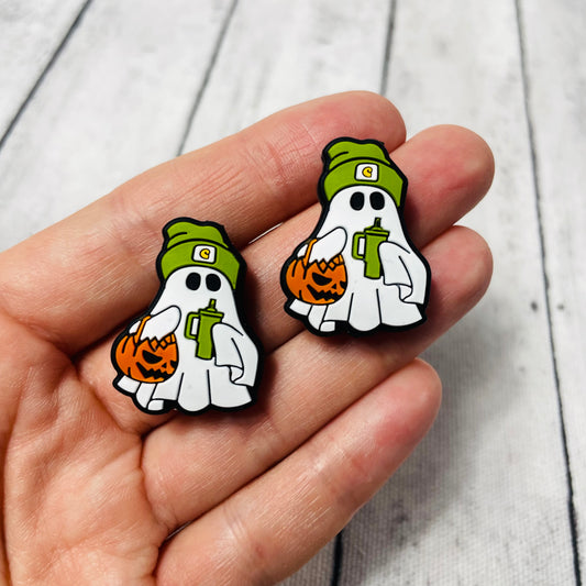 Green Hat & Tumbler Ghost Silicone Focal Bead