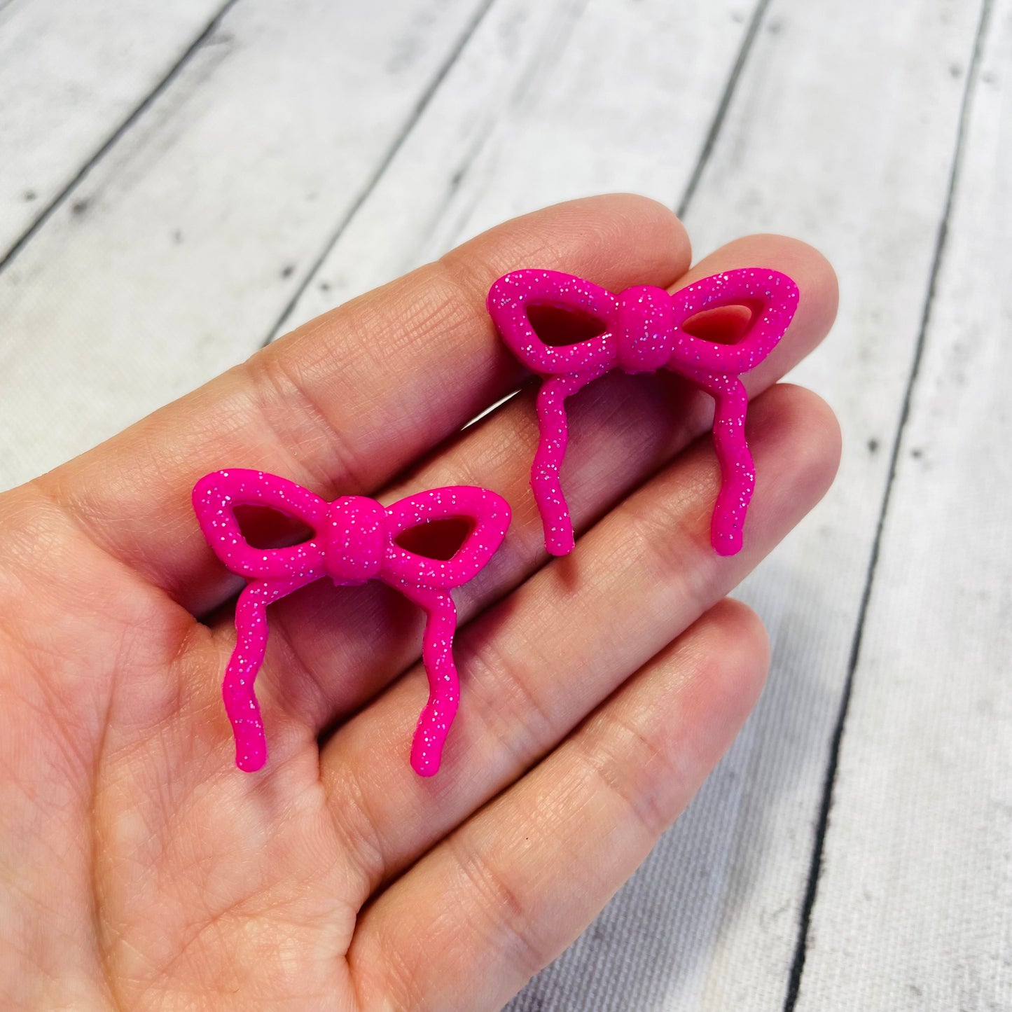 Dark Pink Glitter Silicone Bow Focal Bead