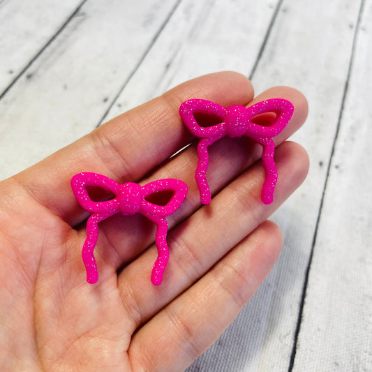 Dark Pink Glitter Silicone Bow Focal Bead