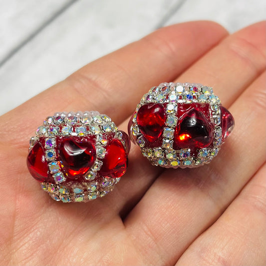 2 Red Heart Fancy Beads