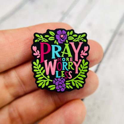 Pray More Black Background Silicone Focal Bead