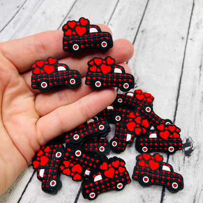 Plaid Heart Truck Silicone Focal Bead