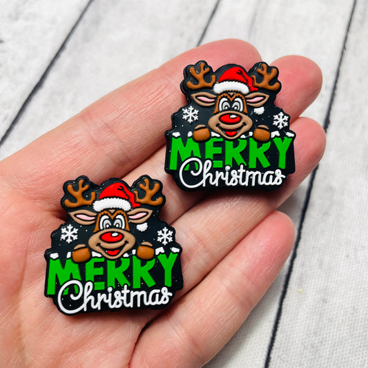 Merry Christmas Reindeer Silicone Focal Bead