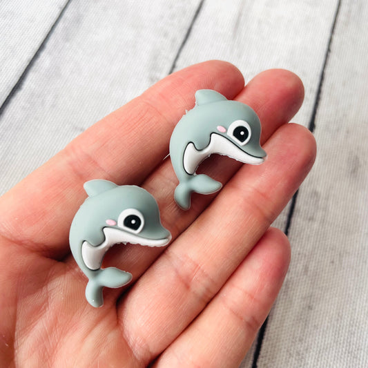 3D Grey Dolphin Silicone Focal Bead