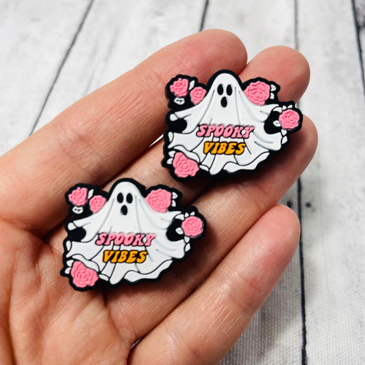 Floral Ghost Spooky Vibes Silicone Focal Bead