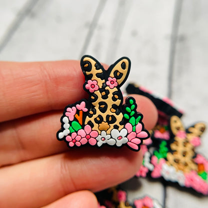 Cheetah Bunny Floral Silicone Focal Bead