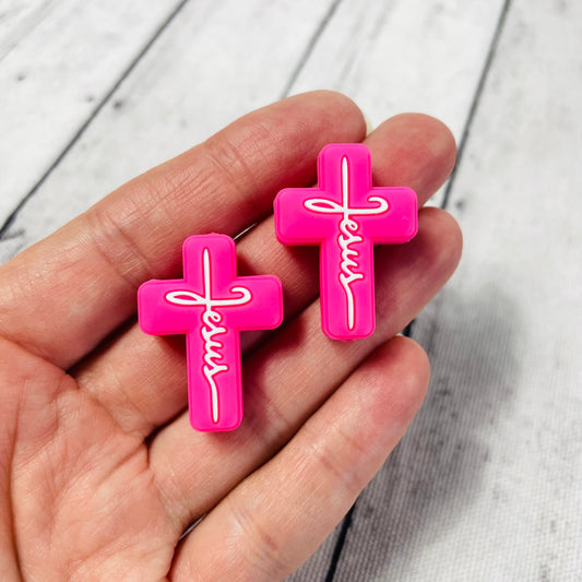 1 Jesus Cross Hot Pink Focal Bead