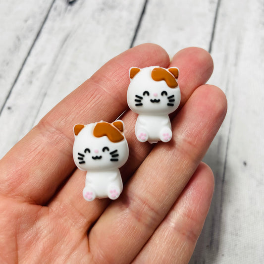 3D White and Brown Kitty Cat Silicone Focal Bead