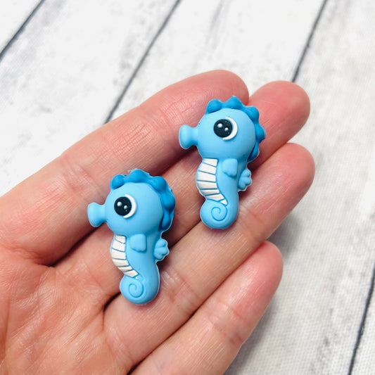 3D Blue Seahorses Silicone Focal Bead