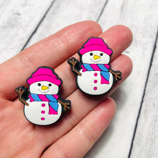 Pink Snowman Silicone Focal Bead