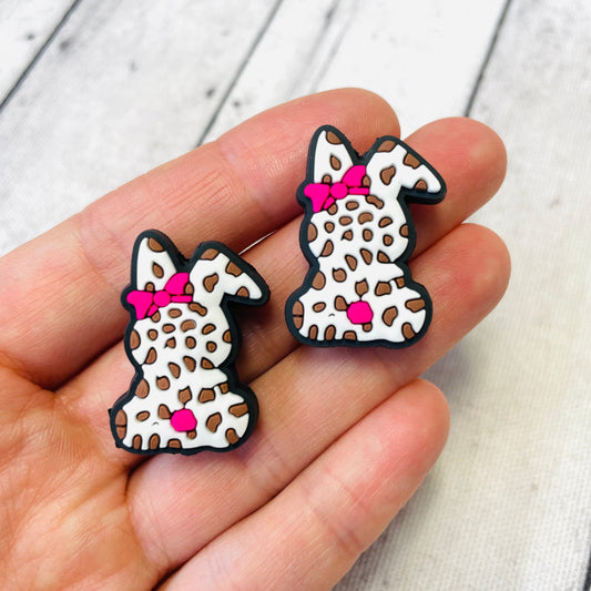 Animal Print Pink Bow Bunny Silicone Focal Bead